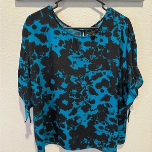 Worthington Black and Blue Floral Blouse